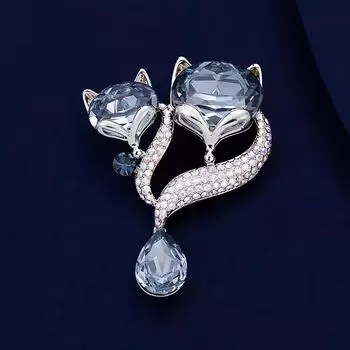 Голубая хрустальная брошь лиса высокого класса женская мода анималистический корсаж нишевый дизайн булавка костюм аксессуары прилив