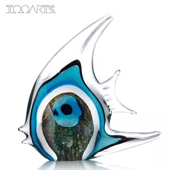 Голубая полоса Тропическая рыба Tooarts Стеклянная скульптура Домашний декор Стеклянная рыба