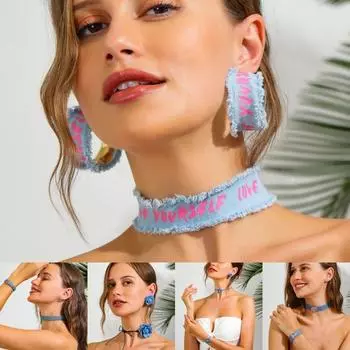 Голубая роза цветок корейский стиль ожерелье цинковый сплав девушка чокер подвеска цветок ювелирный комплект девушка подарок Style A