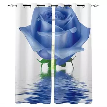 Голубая роза Цветок Водная рябь Белые затемняющие шторы для гостиной Шторы на окна для спальни Шторы для кухни Шторы Шторы Жалюзи W135 x H60cm