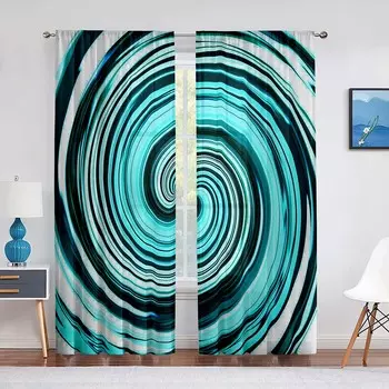 Голубо-синие психоделические триппи-хиппи с вихревыми тюлевыми шторами для украшения гостиной, шифоновая прозрачная вуаль, занавеска для кухни, спальни 1 PCS W100XH250cm&Rod Pocket