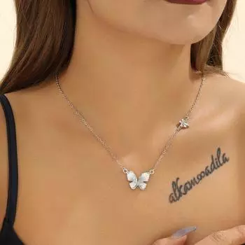 Голубое градиентное ожерелье с бабочкой для девочки, изысканное праздничное ожерелье для вечеринки, подарок, ювелирные изделия