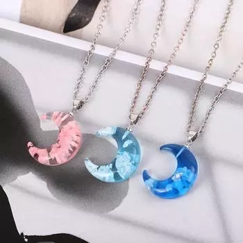 Голубое небо, белое облако, драгоценный камень времени, луна, кулон ручной работы из смолы, ожерелье, украшения темно-синий