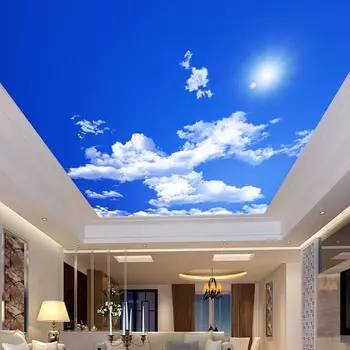 Голубое небо, белые облака, солнечный свет, потолок, зенит, фреска, 3D фотообои для гостиной, украшение потолка, фреска, обои 200 cm(W) x 140 cm(H)