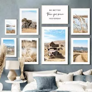 Голубое небо, луг, белая лошадь, Рид-Лейк, настенная живопись на холсте, плакаты на скандинавскую тему и принты, настенные панно для декора гостиной A4 21X30cm No Framed