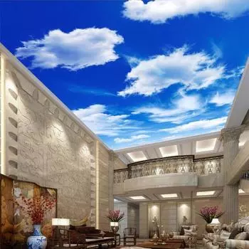 Голубое небо Настенная роспись Большие белые облака Потолочные обои Гостиная Спальня Потолок 3d Фрески Декор 200 cm(W) x 140 cm(H)