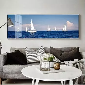 Голубое небо, облака, морской пейзаж, лодка, корабль, пейзаж, холст, живопись, постеры и принты, настенные панно для гостиной, домашний декор, без рамки 20cm40cm NoFrame