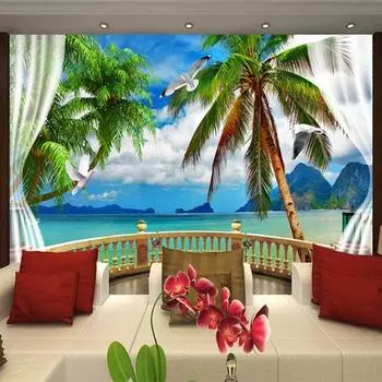 Голубое небо, пляж, кокосовые пальмы, обои 3d стерео фотообои для гостиной, спальни, домашнего декора, 3d фреска 200 cm(W) x 140 cm(H)