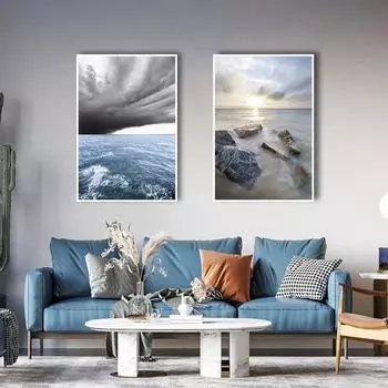 Голубое побережье, пляжное фото, современная настенная художественная печать, холст, постер, огромный океанский пейзаж, природа, картина для гостиной, домашний декор, Куадрос 21x30cm No Framed