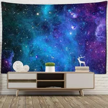 Голубое Звездное Небо Гобелен Настенный Психоделический Простой Богемный Пейзаж Хиппи Декор Комнаты Общежития 95x70CM