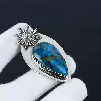 Голубой апатит, белый топаз драгоценный камень кулон, натуральный голубой апатит драгоценный камень ручной работы 925 стерлингового серебра кулон для женщин кулон для подарков 6 Cm. синий