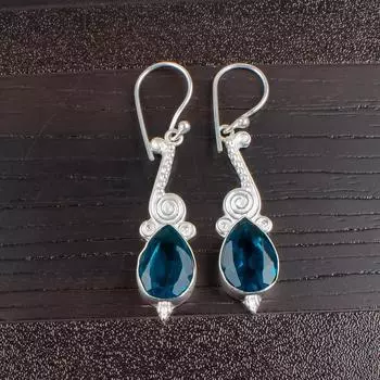 Голубой Апатит Драгоценный Камень Серебро 925 Пробы Ювелирные Изделия Ручной Работы Женские Серьги 2.10 EE-37-12