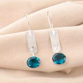 Голубой Апатит Драгоценный Камень Серебро 925 пробы Штампованное Дизайнерские Ювелирные Изделия Ручной Работы Серьги 1,9 EE-168-13