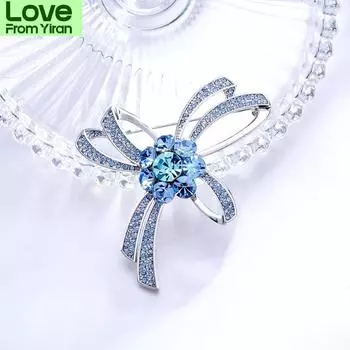 Голубой бант со стразами красивая брошь винтажные женские броши булавки корсажные булавки подарок Femme