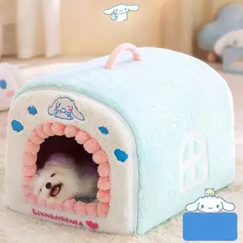 Голубой большеухий изогнутый домик-гнездо для маленьких собак, средних и крупных собак и кошек, осенне-зимний закрытый домик-гнездо S (40 * 32 * 32cm )