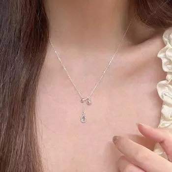 Голубой циркон ожерелье с подвеской в виде капли воды Женское легкое роскошное нишевое простое индивидуальное модное темпераментное универсальное ожерелье на шею ключичная цепочка