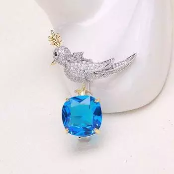 Голубой циркон птица брошь элитная роскошь изысканный костюм булавка темперамент звезда тот же одежда аксессуары булавка