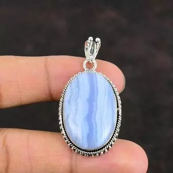 Голубой кружевной агат драгоценный камень кулон дизайнерские украшения 925 стерлингового серебра кулон ручной работы бохо ювелирные изделия кулон с камнем по месяцу рождения для мамы подарки для него