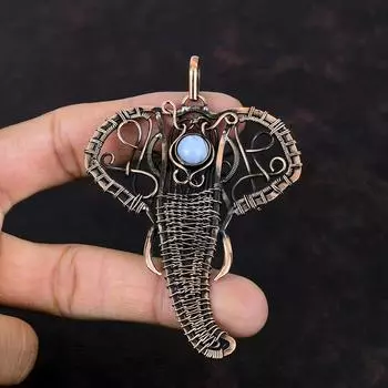 Голубой кружевной агатовый кулон, обернутый медной проволокой, кулон в виде слона ручной работы, высококачественный кулон из драгоценного камня, подарок для него, ювелирные изделия из медной проволоки