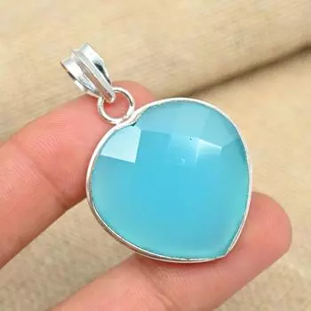 Голубой кулон ювелирных изделий стерлингового серебра 925 драгоценной камня халцедона Хандмаде для подарков 1.96 Inches синий