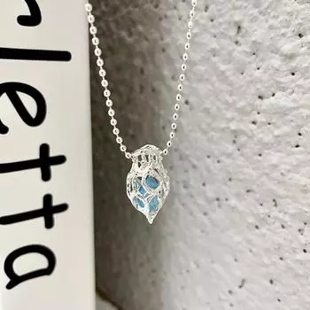 Голубой лед кулон аквамарин гравий ожерелье женский темперамент голубой кристалл кулон ключица цепочка