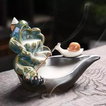 Голубой лотос прудовая улитка типа обратный поток курильница керамическая подставка для благовоний дзен медитация и релаксация домашний декор курильница