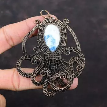 Голубой шеелит драгоценный камень кулон медная проволока обернутый кулон ювелирные изделия ручной работы удивительный осьминог кулон медная проволока обернутый ювелирные изделия подарок для женщин