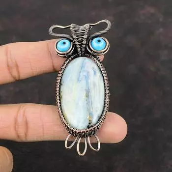 Голубой шеелит кулон драгоценный камень медный кулон проволочная обертка кулон синий цвет сглаз кулон ручной работы сова кулон медные украшения для подарка