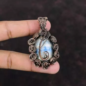 Голубой шеелитовый кулон, обернутый медной проволокой, высококачественный драгоценный камень, кулон ручной работы для женщин, обернутый медной проволокой, ювелирное изделие, подарок для него