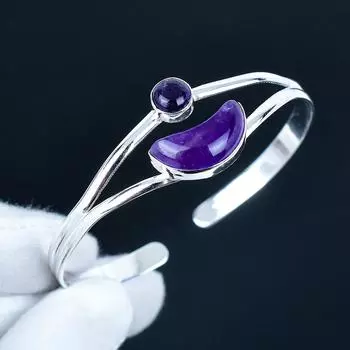 Голубой Солнечный Камень Драгоценный Камень Ручной Работы Манжета Браслет 925 Стерлинговое Серебро Манжета Браслет, Аметистовый Браслет для Жены, Унисекс Браслет, Подарок для Вечеринки 7 синий