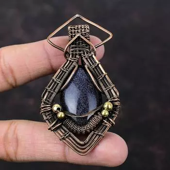 Голубой солнечный камень подвеска из медной проволоки, обернутая драгоценным камнем подвеска ручной работы, обернутая медной проволокой подвеска в подарок жене Голубой солнечный камень ювелирные изделия