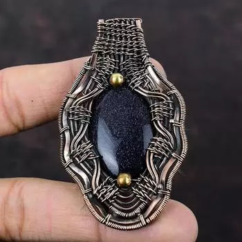 Голубой солнечный камень подвеска из медной проволоки обернутый драгоценным камнем подвеска из натурального синего солнечного камня ювелирные изделия ручной работы подвеска изящные медные ювелирные изделия подарок для нее