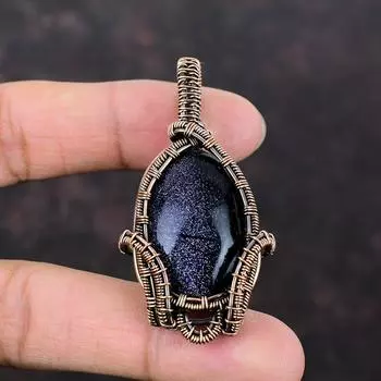 Голубой солнечный камень подвеска медная проволочная обернутая подвеска ручная работа медные украшения проволочная плетеная подвеска солнечный камень ювелирные изделия для подарка подвеска в стиле бохо