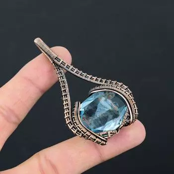 Голубой топаз драгоценный камень чистая медная проволока обернутая подвеска ювелирных изделий ручной работы 2.76 синий