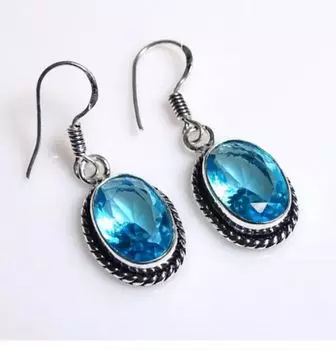 Голубой топаз драгоценный камень ручной работы дизайнерский камень рождения подарок серьга из цельного серебра 925 пробы серьга-заявление