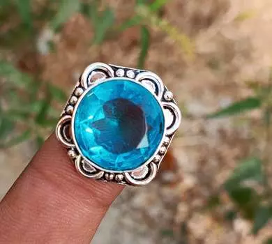 Голубой топаз, драгоценный камень, серебро 925 пробы, модное подарочное кольцо, размер 7, ювелирные изделия HNR-R2-R431