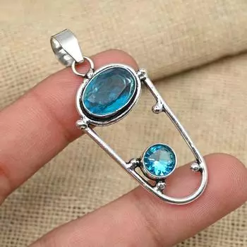 Голубой топаз, драгоценный камень, стерлинговое серебро 925 пробы, замечательные подвесные украшения ручной работы 2.16 Inches синий