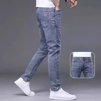 Голубые джинсы мужские модные бренды 2024 осень и зима новые модные эластичные облегающие узкие мужские повседневные длинные брюки 28
