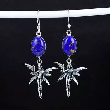 Голубые медные бирюзовые драгоценные камни старинные серьги из стерлингового серебра 925 пробы, серьги-подвески из серебра в стиле бохо, подарки для вечеринок, подарки для нее 2.95 синий