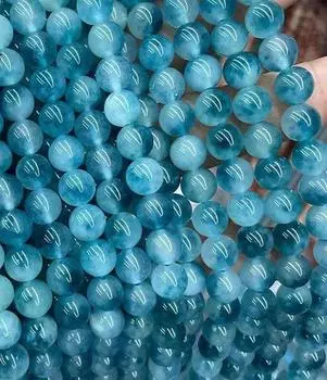 Голубые нефритовые гладкие круглые бусины, 6 мм, 8 мм, 10 мм, 12 мм, конфетные нефритовые бусины, нефритовые бусины 15 дюймов, аксессуары для самостоятельного изготовления 8MM