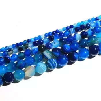 Голубые полосатые агатовые бусины из натурального драгоценного камня, гладкие круглые для изготовления ювелирных изделий 4mm-80pcs