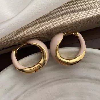 Голые розовые эмалевые серьги-капли из масла, настоящие золотые серьги, простые белые застежки для ушей для женщин