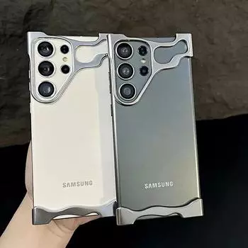 Голый алюминиевый противоударный бампер для Samsung S23 S24 Ultra Plus/iphone 15 14 13 12 Pro Max/Xiaomi 14 Pro необычный металлический корпус с защитной пленкой для объектива For Samsung 24 серебряный