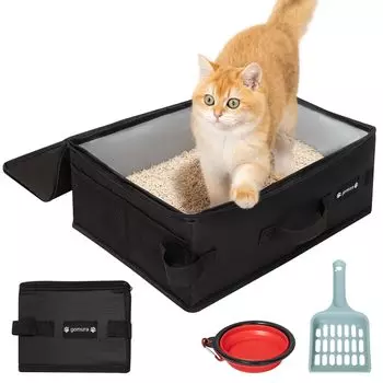 Gomura Cat Toilet Складной Портативный Туалет с Туалетным Совком и Складной Чашей Водоотталкивающий Легко чистить Путешествия Выходной Катастрофа чёрный