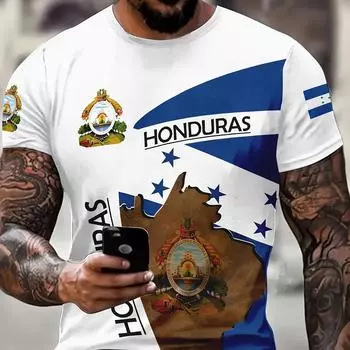 ГОНДУРАС Креативный 3D принт, мужская повседневная хлопковая футболка с круглым вырезом, упрощенный стиль, удобная посадка для повседневной носки S