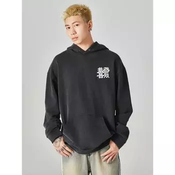 Gong Xi Fa Cai Осенний американский ретро тяжелый свитер с капюшоном мужской свободный большой размер трендовая молодежная одежда тренд S армия зеленый