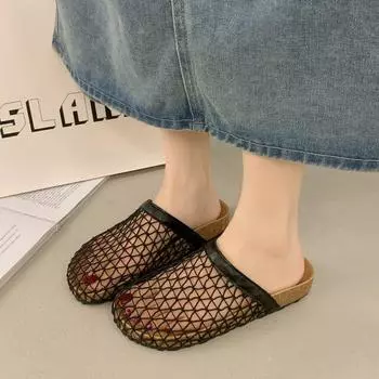 Гонконгская рыболовная сеть баотоу полутапочки женские летние новые носить педаль полая толстая подошва прохладные тапочки женские 35