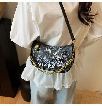 Гонконгская сумка-медведь с граффити, новая модная универсальная сумка для маджонга, женская наплечная сумка-мессенджер, женская 13cm*22cm*8cm