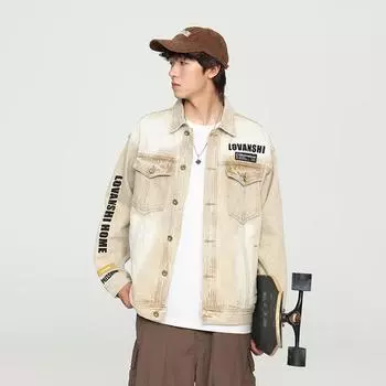Гонконгская версия высококачественной мужской весенней американской ретро-куртки Tooling, джинсовая куртка Heavy Industry с вышитыми буквами, окрашенная методом тампокраски M темно-зеленого