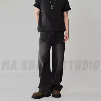 Гонконгские модные мужские летние новые 2024 персонализированные джинсы с буквами в стиле хип-хоп, модные уличные модные красивые брюки Rascal S темно-синий